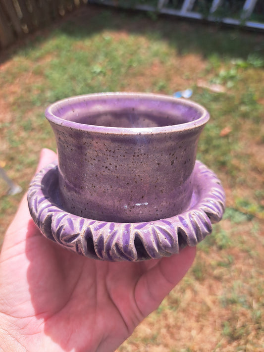 Pillar Candleholder, 112, Purple Celadon, Carved