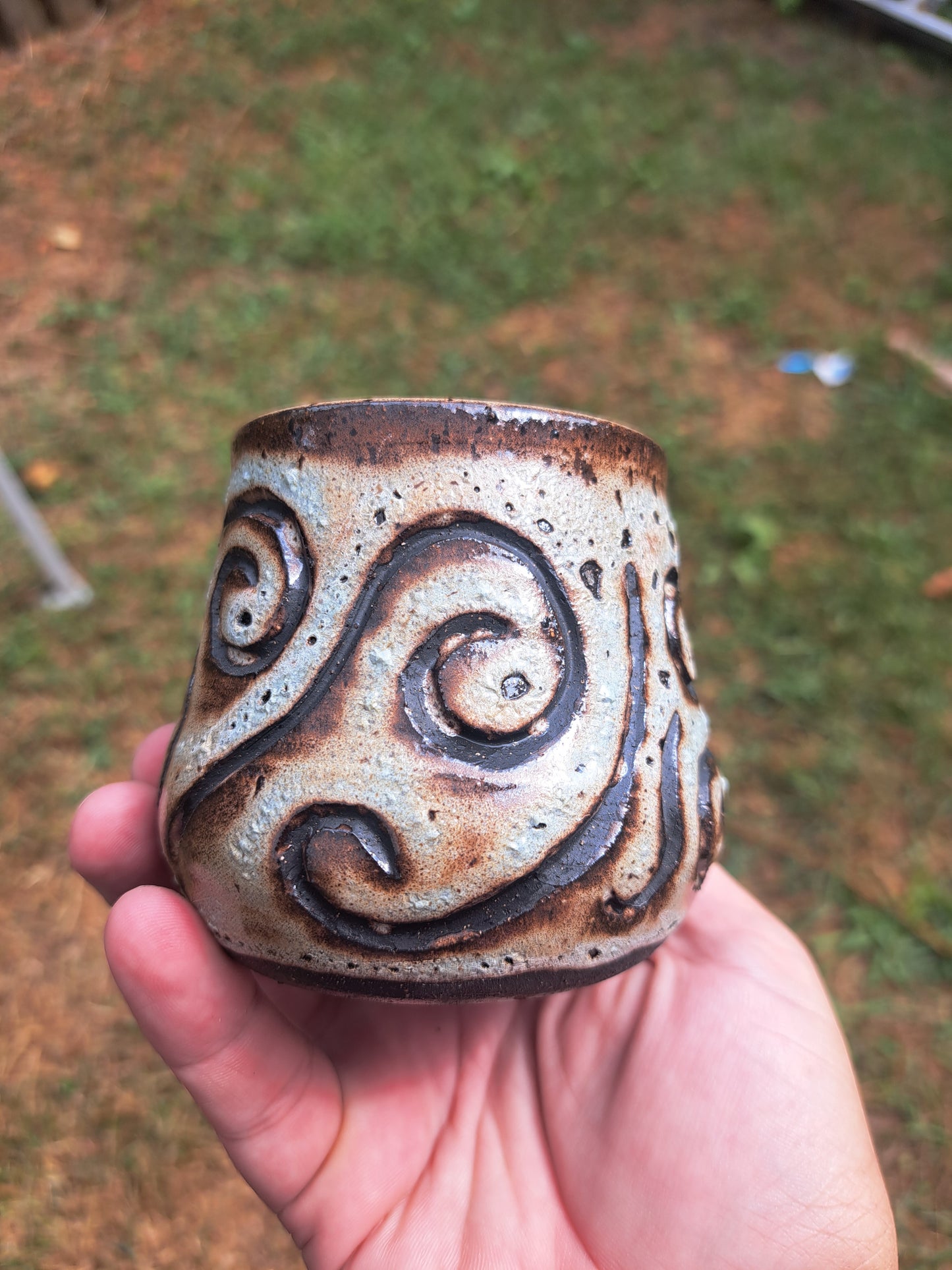 Mug, Frosty Celadon, carved