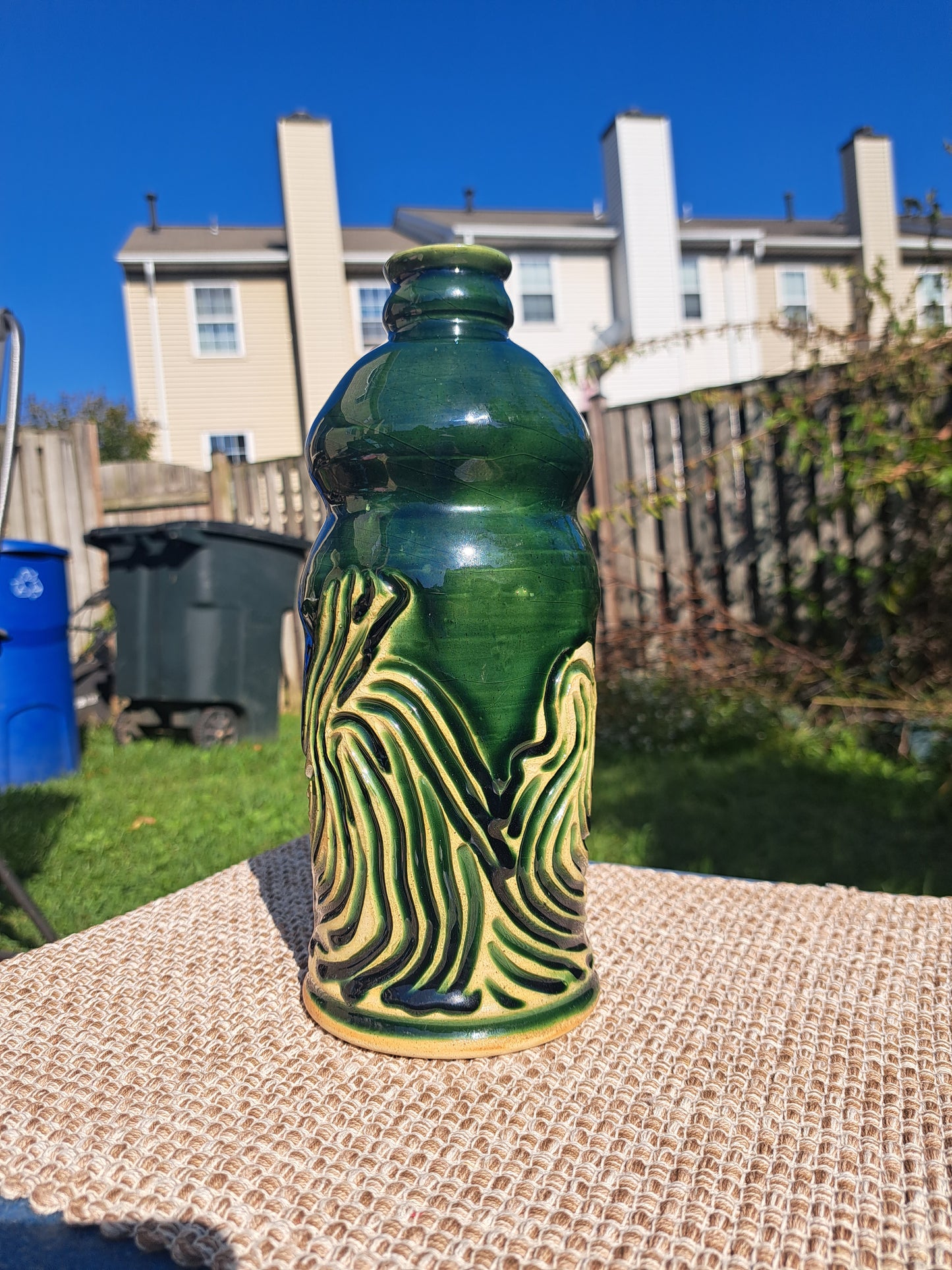 Large Bottle, 55, forest green, carved
