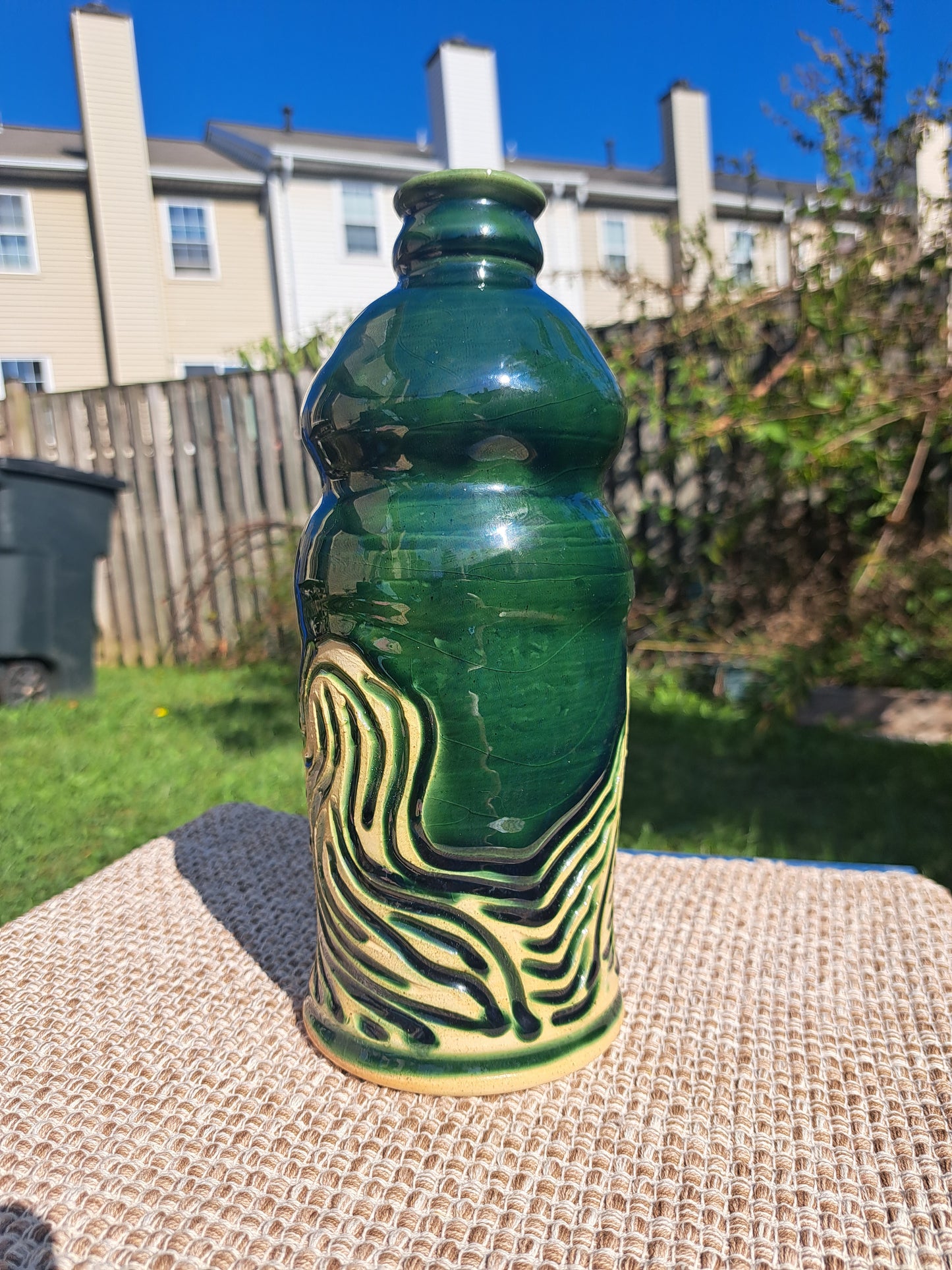 Large Bottle, 55, forest green, carved