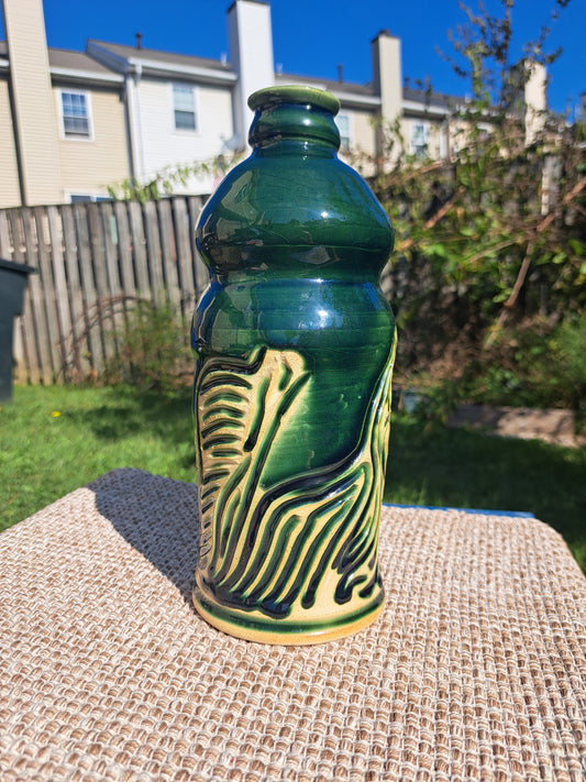 Large Bottle, 55, forest green, carved