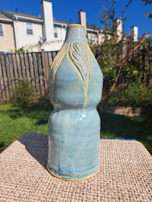 Large Bottle, 55, Bermuda Jade, carved, floral