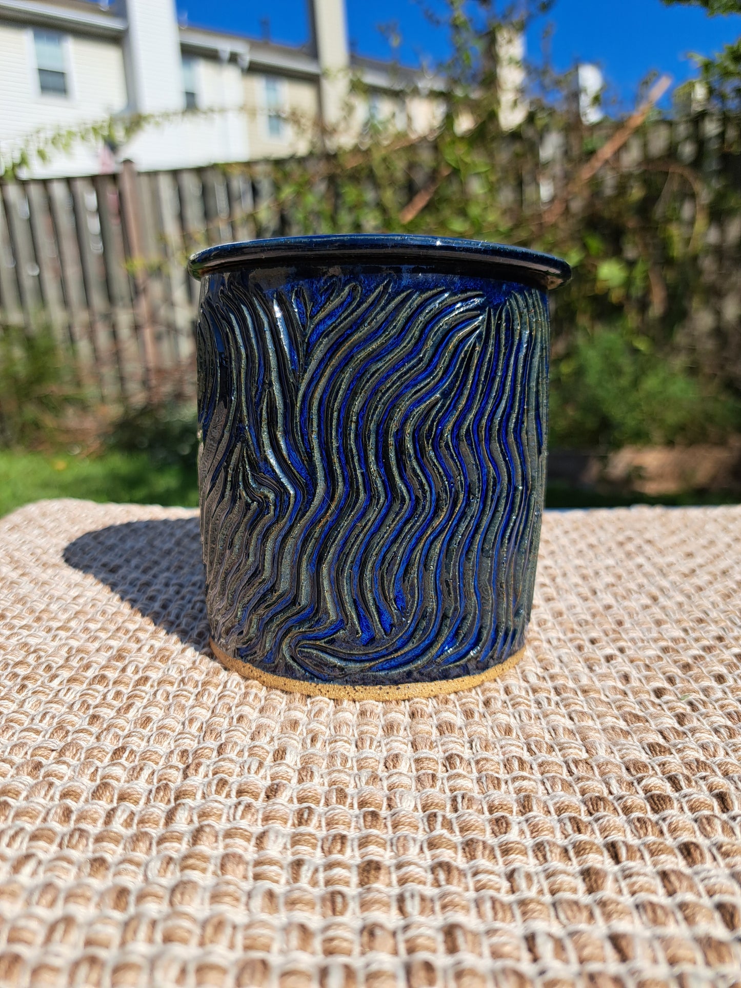Blue carved butter bell