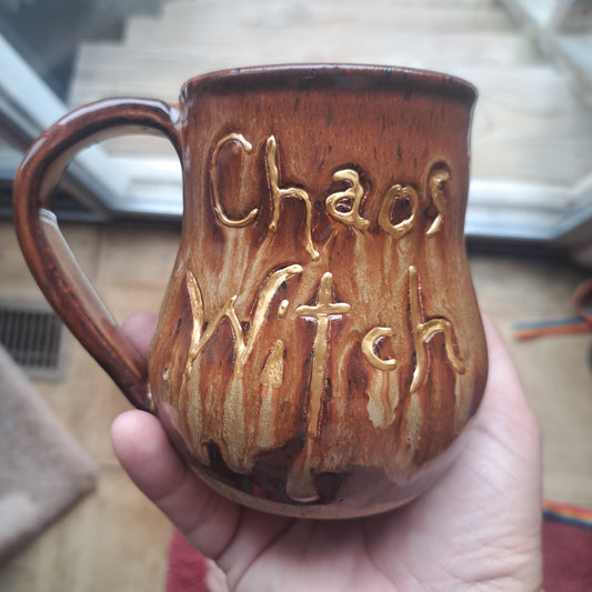 Mug, identity, 112,golden luster, carved, chaos witch