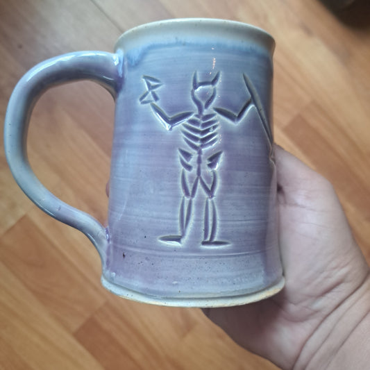 Mug, 55, purple celadon/frosty white, carved, Blackbeard