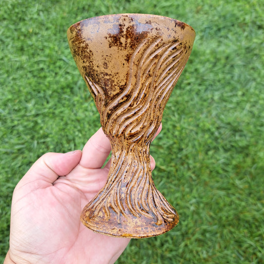 Goblet, 112, textured amber, carved