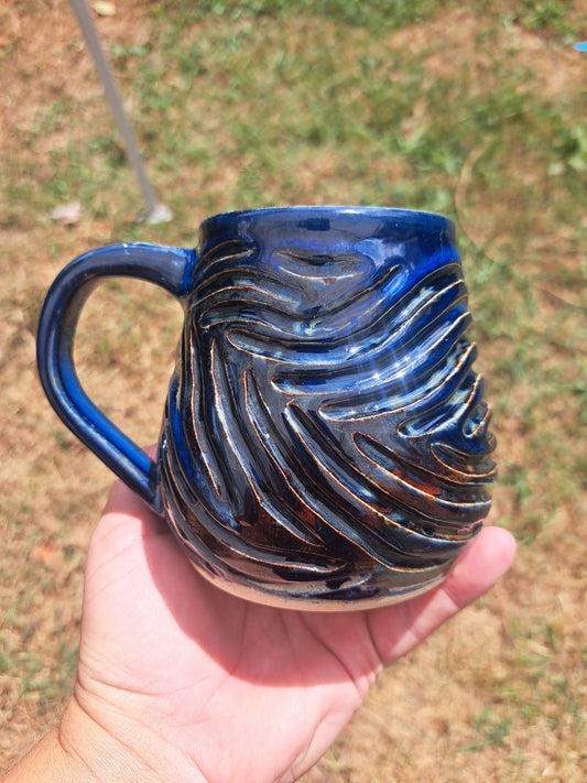Mug, Blue/Brown, Carved
