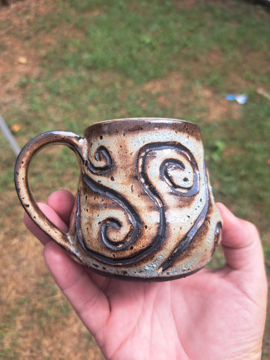 Mug, Frosty Celadon, carved