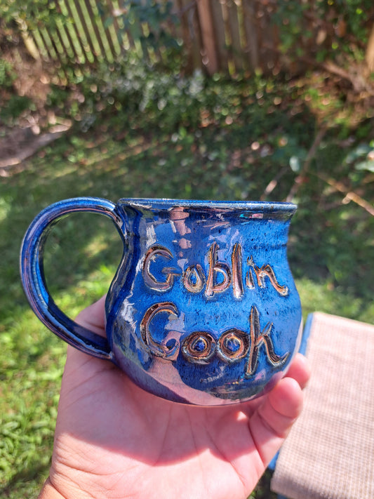 Mug, Identity, CC Blue, carved, sprigged, Goblin Cook