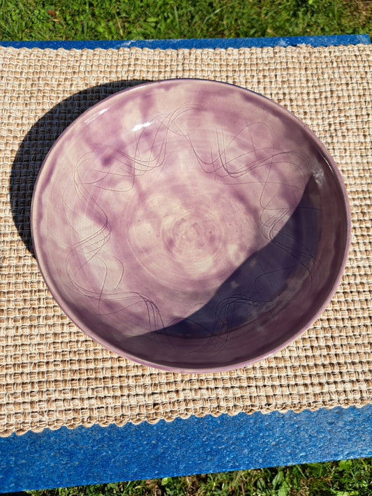 Bowl, serving, 55, purple celadon/sapphire, carved