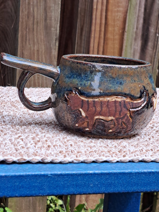 Mug, Gotland, Carved, Floating Blue, Tabbies and Calico