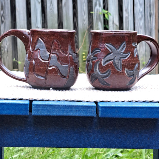 Mug, carved, B3, plum, geometric