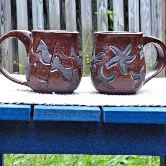 Mug, B3, carved, Plum, stars