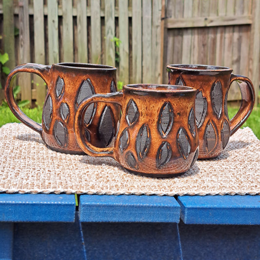 Mug, B3, Carved, Golden Luster, Lava Flow