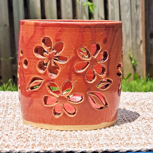 Candle luminary, carved, 55, Plum, floral