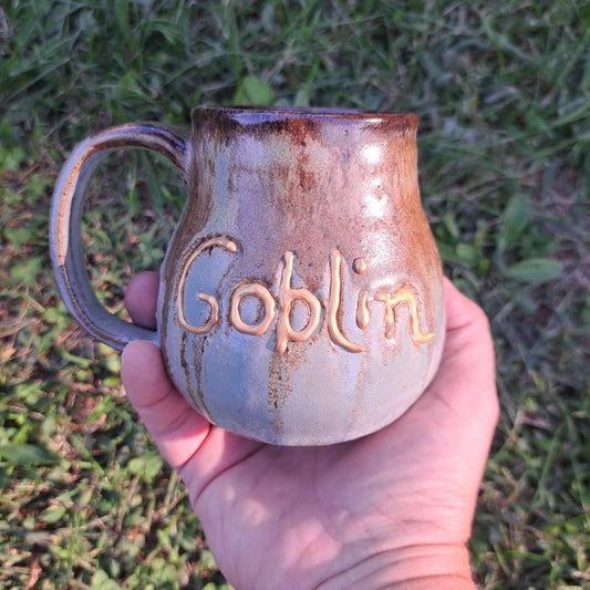 Mug, identity, 112, saxperi/adventurine, carved, goblin, goblined